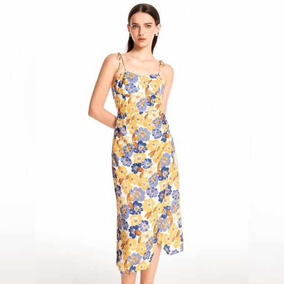 Floral Tie Shoulder Slit Midi Dress - Picture 2 of 7